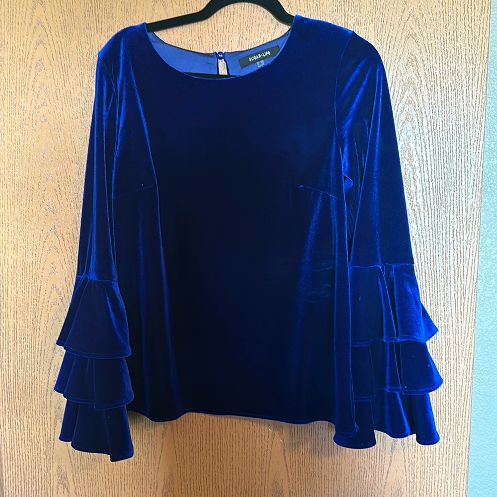 Royal Blue Velvet Bell Sleeve Top